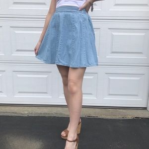 Light-wash denim skater skirt